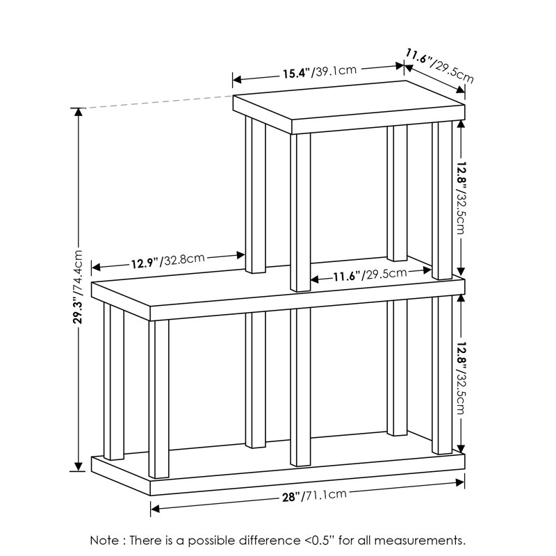 Bonilla-Rivera Step Bookcase, (3 Shelves) 28"H x 29.3"W x 11.6"D