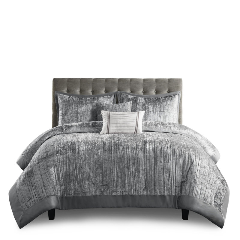 Édredon 5 pièces en velours froissé, rembourrage, 2 taies décoratives, coussins décoratifs, velours à garniture charmeuse, motif