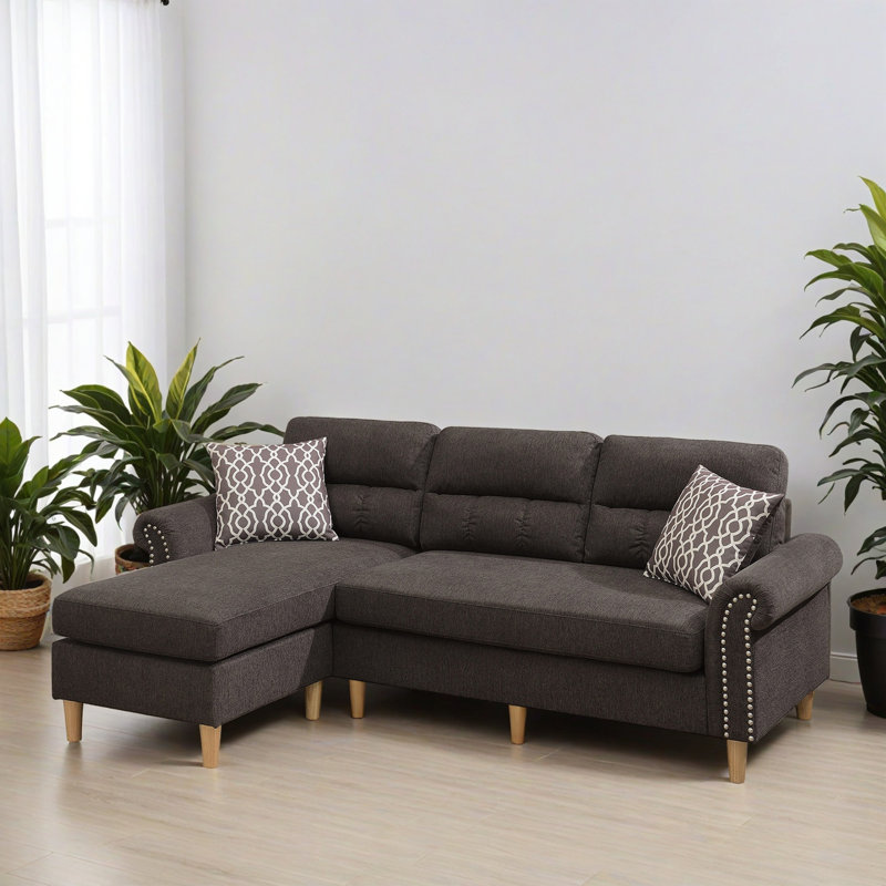 87.02" Wide Reversible Sectional Sofa & Chaise, Tan Velvet