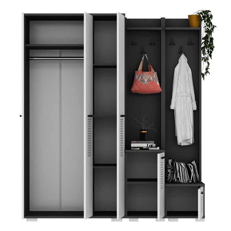 Aithusa Hall Tree with Shoe Storage, Black