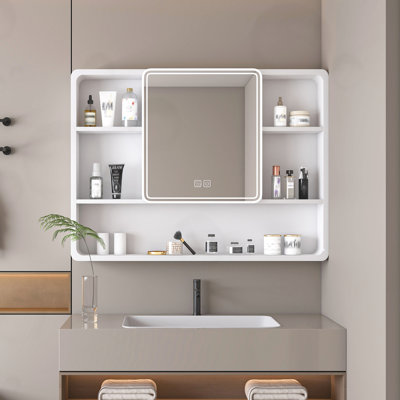 Mirror Cabinet with LED Lights and Built-in Hair Dryer Holder