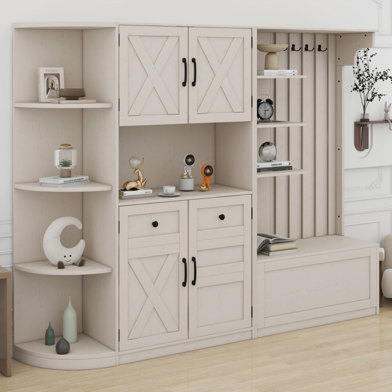 Armoire de vestibule multifonctionnelle gauche-droite avec rangement et crochets, armoire de rangement / arbre d'entrée 2 en 1
