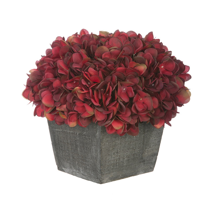 Arrangement d'hortensias artificiels bourgogne en pot, Bourgogne