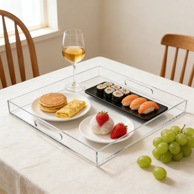 Plateau de service acrylique, H 1,97 po x l 18,9 po x P 18,9 po