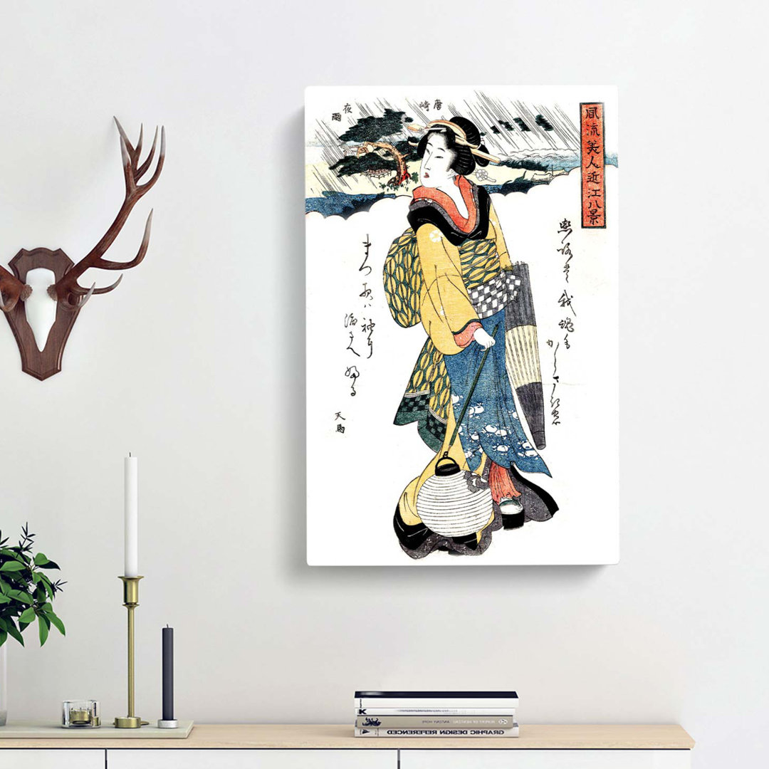 Evening Rain at Karasaki by Eizan Kikukawa - Wrapped Canvas