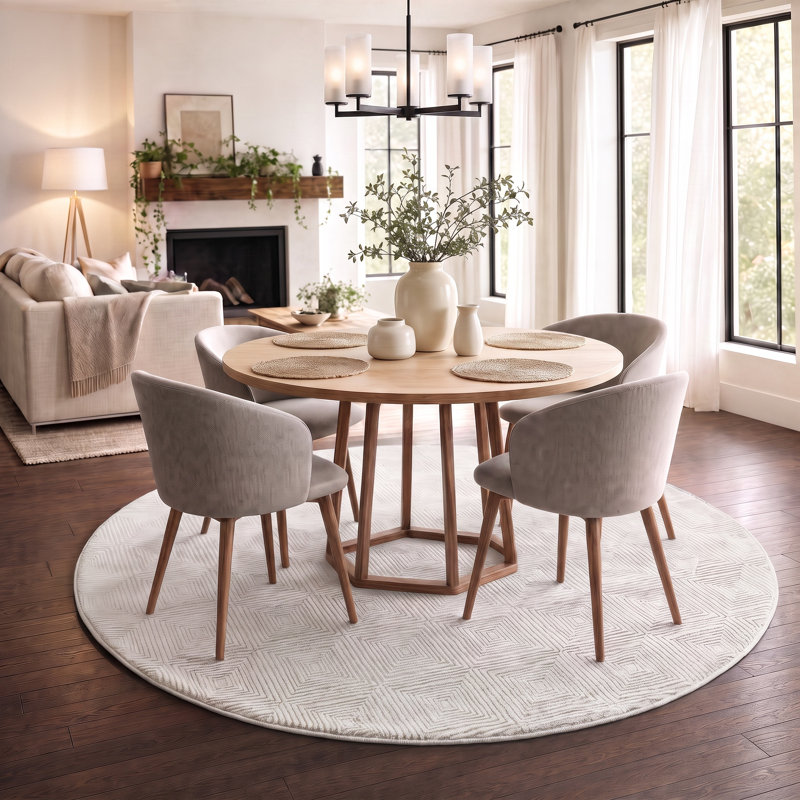 Curran Collection Cream Geometric Traditional Area Rug, Round 7'9"
