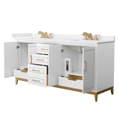 Marlena 72" Freestanding Double Bathroom Vanity with Cultured Marble Top
