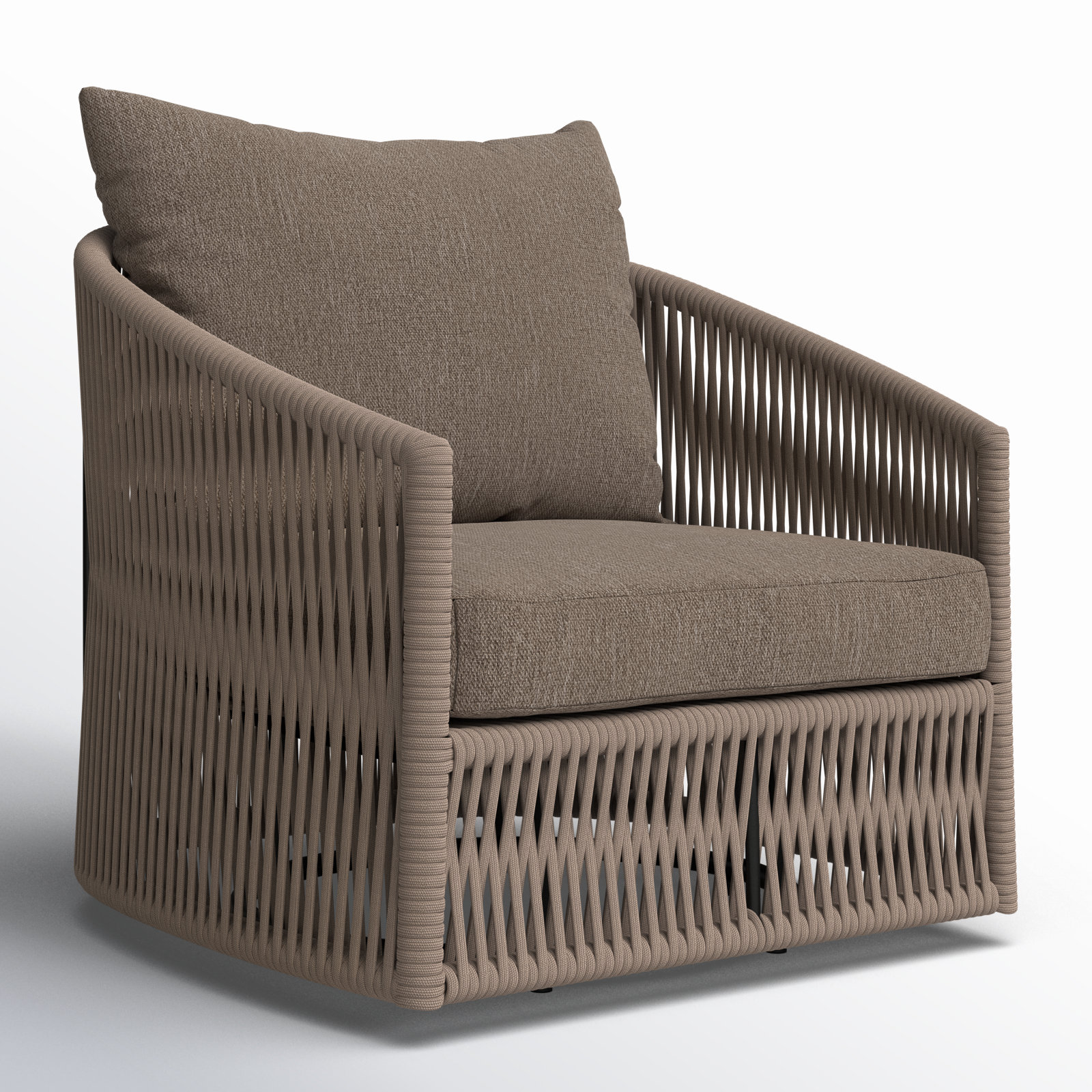 Nashira Swivel Outdoor Lounge Chair, Ellor Brown, Khaki Rope