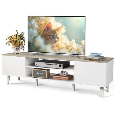 Mid-Century Modern TV Stand for 65 70 Inch TV, Entertainment Center with Storage, Adjustable Shelves & Soft-Close, Media TV Console for Living Room/Bedroom