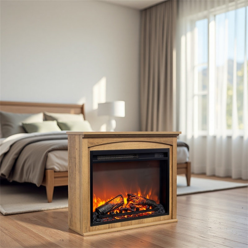 28-inch Electric Fireplace With Realistic Flames And Overheat Protection