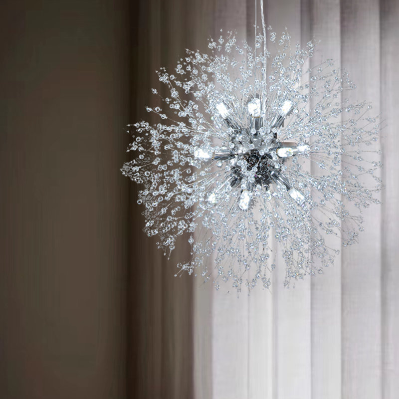 Shugar 12-Light Modern Crystal Beaded Chandelier, Silver