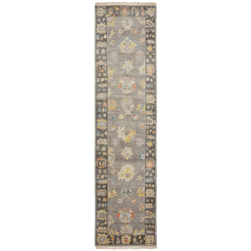 Colorburst Oushak Charcoal Umber Hand-Knotted Area Rug, Runner 2'6" x 10'