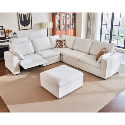 6 Seater Chenille Oversized Modular Sectional Sofa With Power Recliner Plush Cloud Couch With Headrest Convertible Deep L-shaped With Corner And Stora by Latitude Run