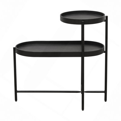 2-Tier Black Side Table With Storage Sofa Table For Living Room Metal Frame & Desk End Table