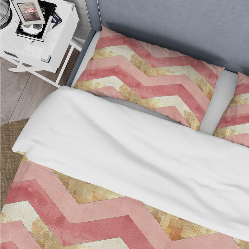 Ensemble de housse de couette chevron rose doré Glam V - Mid-Century, Housse de couette très grand + 2 taies décorativ
