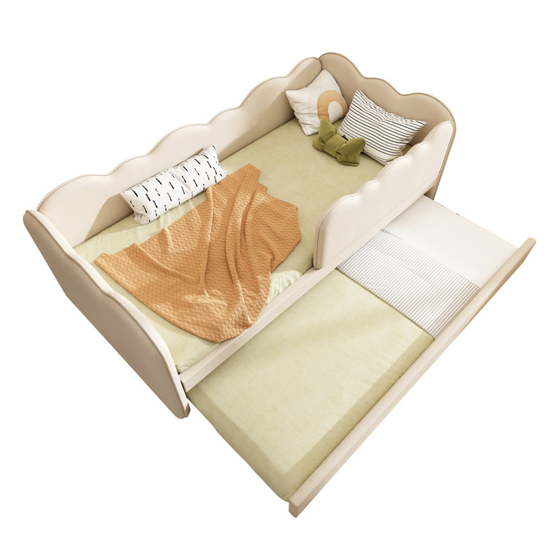 Upholstered Daybed with Trundle Bed, Beige