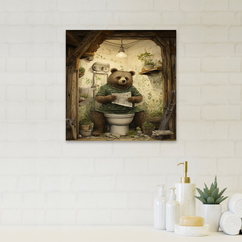 Bears Bathroom Break 2 - Toilette, art mural, H 40 po x l 30 po x P 1,5 po