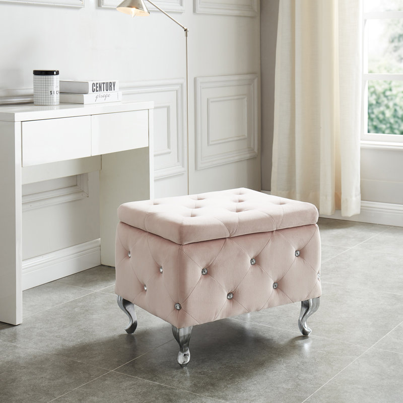 Linder Upholstered Ottoman, Faux Leather Blush Pink