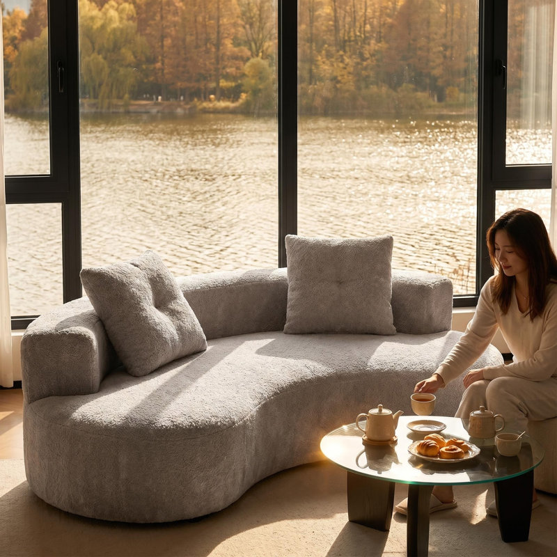 79.5"Modern Upholstered Sofa with Two Pillows Included, Camel