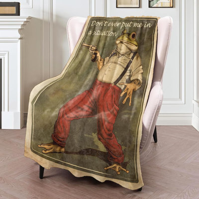 Funny Frog Meme Flannel Blanket 80x60in, Retro-Style Humorous Throw with Armed Toad and Quote, Soft Lightweight Blankets for Animal Fans, Gag Gifts, Decor