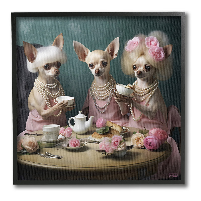 Chihuahua Tea Party, estampe numérique encadrée par RB, Giclée encadrée noir minuit, H 12 po x l 12 po