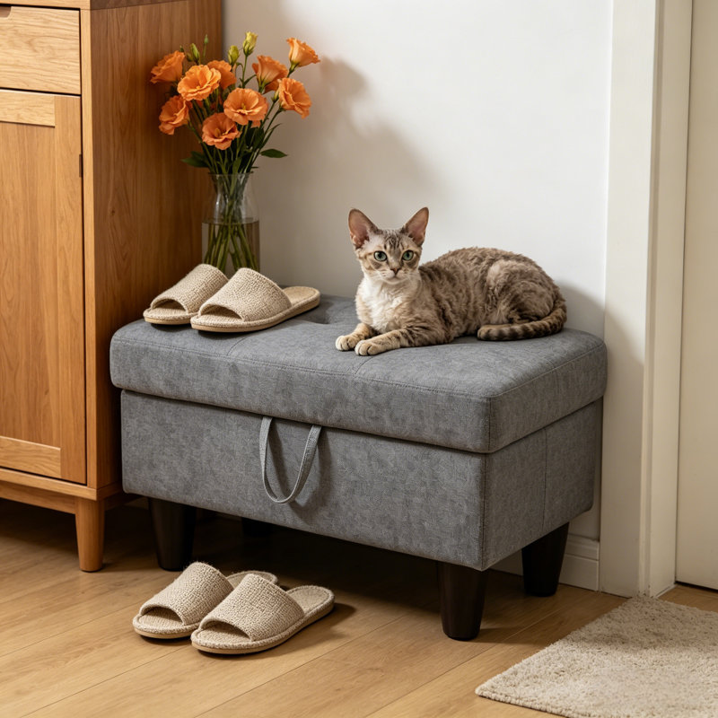 Repose-pieds rembourré en flanelle avec repose-pieds Athiste, Velours gris foncé