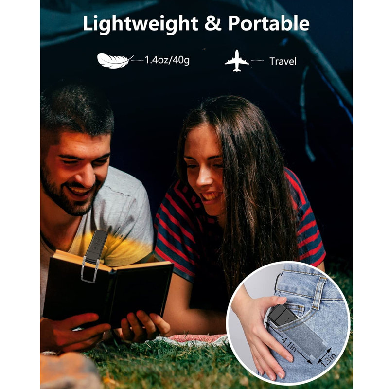 Book Light With Timer, Usb Rechargeable Reading Light With Memory Function, 1.4 Oz Ultralight Clip-On Bookmark Light, 3 Colours & 5 Brightness, 500 Mah Up To 80+Hrs, Perfect For Bookworms (Black)