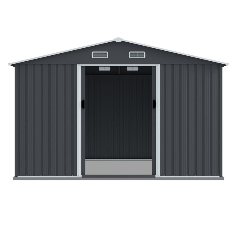 Unité de rangement extérieure en métal 8 po x 10 pi avec portes coulissantes et évent pour la cour arrière, le patio, la pelouse - garde les vélos, outils, jardin robuste, 8 x 10, pour les outils, les tondeuses