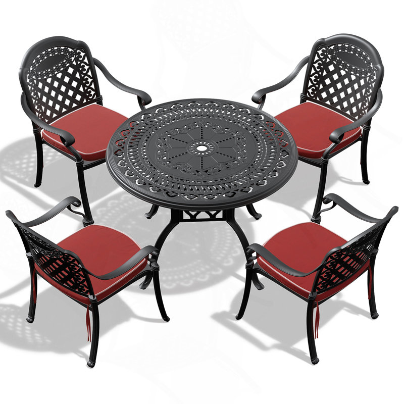 5-Piece Set Of Cast Aluminum Patio Furniture With Cushions, 4