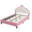 UK Single & Double Upholstered Princess Bed With LED Crown Headboard, Pink & White Velvet-199385841