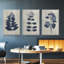 Ensemble de 3 pièces encadrées sur toile, fleurs pressées bleu marine-97709490-97709489