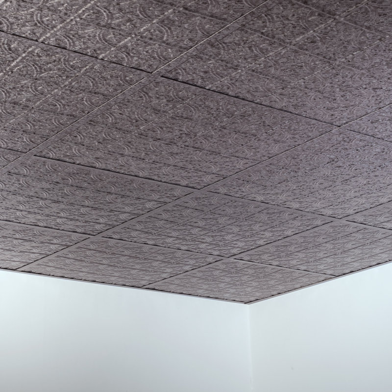 FASÄDE Traditional Style/Pattern 1 Decorative Vinyl 2ft x 2ft Lay in Ceiling Panel, Galvanized Steel