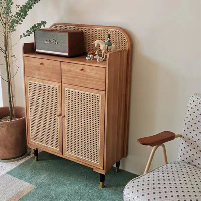 Vintage rattan shoe cabinet side cabinet 8 - Pair Solid Wood Shoe Storage Cabinet