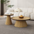 Ensemble de tables basses modernes 2 pièces avec bord festonné, table basse ronde en bois et table d'appoint pour le salon et la chambre à coucher