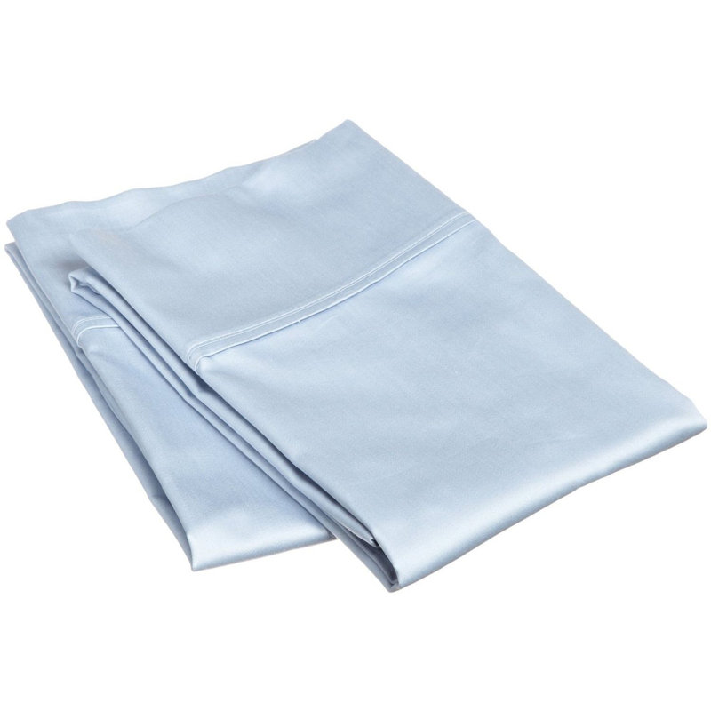 Ensemble de taie d'oreiller en coton certifié égyptien - 300 fils de couleur unie, Très grand lit, Bleu clair