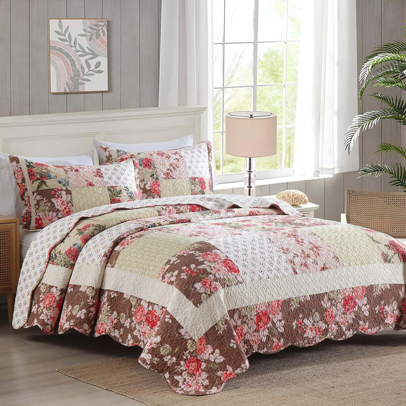 Ensemble de literie 3 pièces 100% coton HoneiLife, Courtepointe grand lit + 2 taies d'oreiller standa