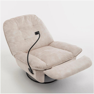 Ivory recliner, reclining lazy chair, mobile phone holder, large and comfortable reading chair, swivel gliding rocking chair, gold-stamped velvet