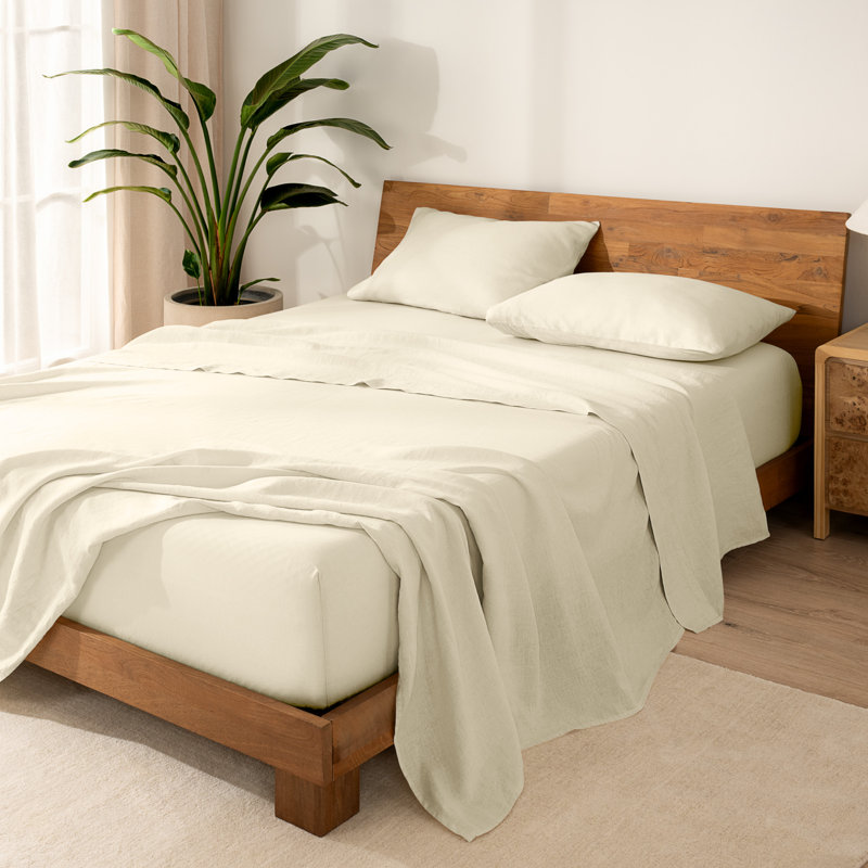 100% Linen Sheet Set, Twin Sheet Set with 1 Pillowcase, Natural