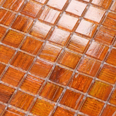 Orange 12.9" x 12.9" Glass Grid Mosaic Wall & Floor Tile with Gold Veining (Set of 10)