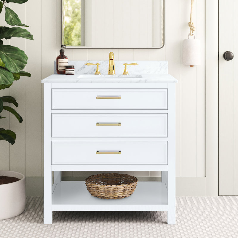 Colleen 30" Single Bathroom Vanity with Marble Top, Soft White