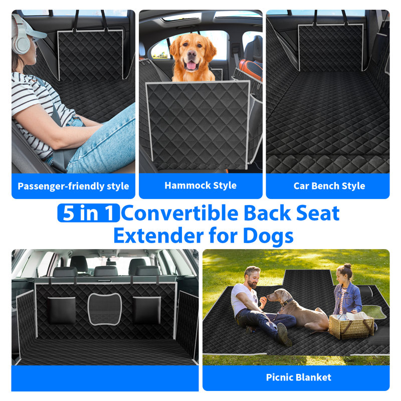 Back Seat Extender For Dogs With Detachable Hard Bottom,Waterproof Dog Car Seat Cover Holds 400Lbs With Mesh Window, Large Size,Green
