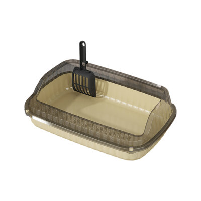 Semi-Enclosed Cat Litter Box 18.9x12.6x4.7in High Bar Splash Proof For Adult Cats, Light Yellow