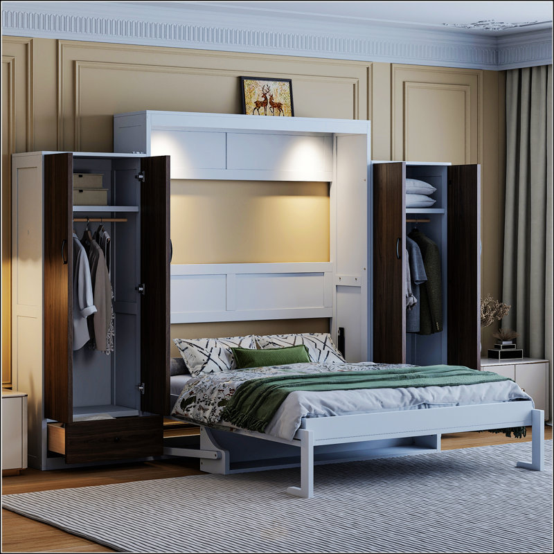 Lit escamotable double pleine grandeur avec placard, Double