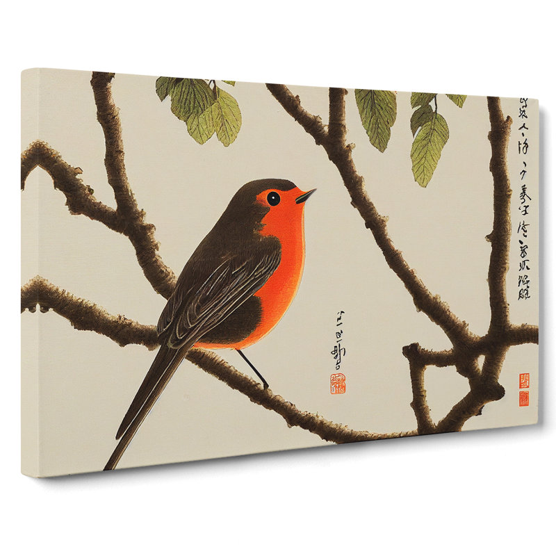 Robin Bird Japanese - Wrapped Canvas Painting, 35cm H x 50cm W x 3cm D