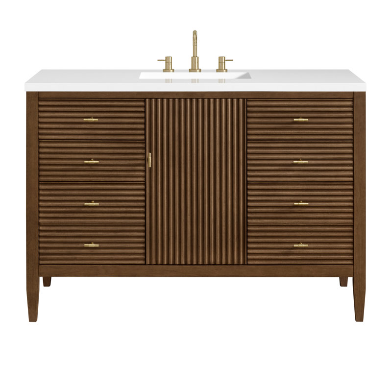 Myrrin 48'' W Single Vanity, White Zeus, Mid-Century Walnut, 8" Widespread