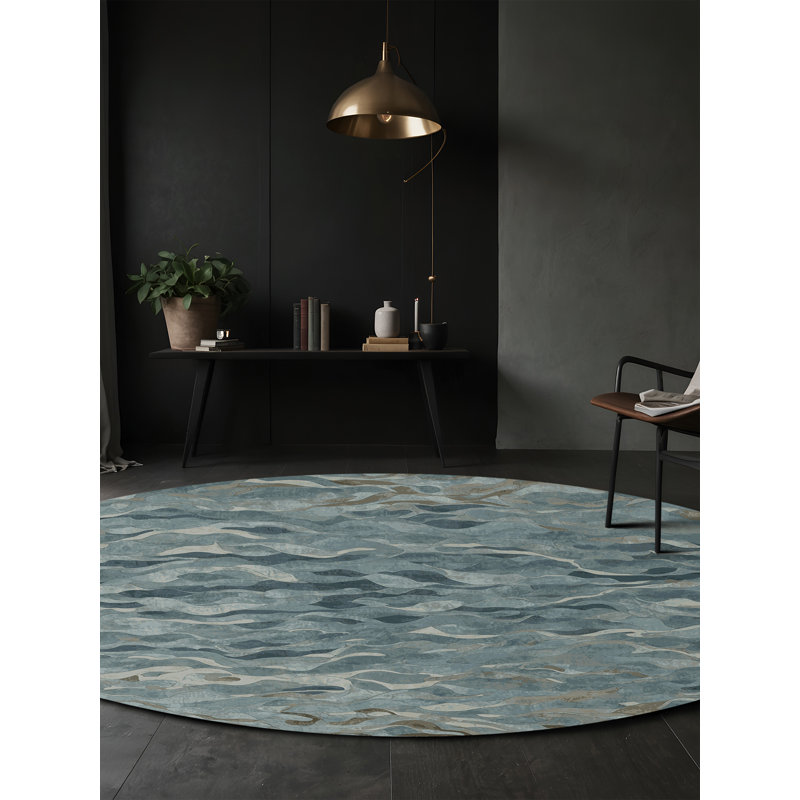 Machine Washable Gray Area Rug, Round 3'