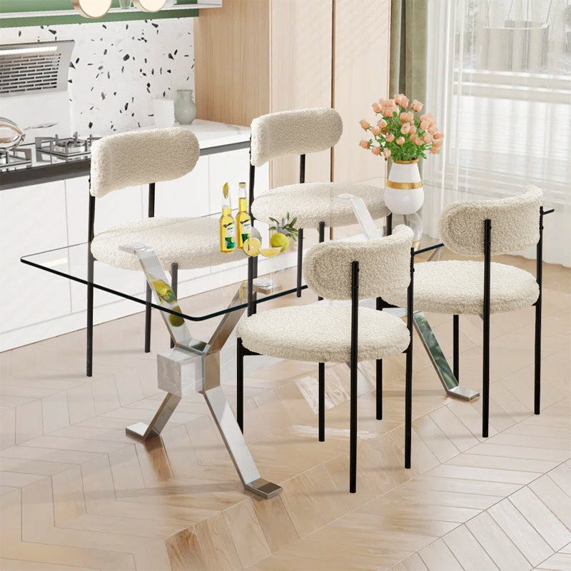 White Teddy Upholstered Metal Frame Side Chair Set of 2
