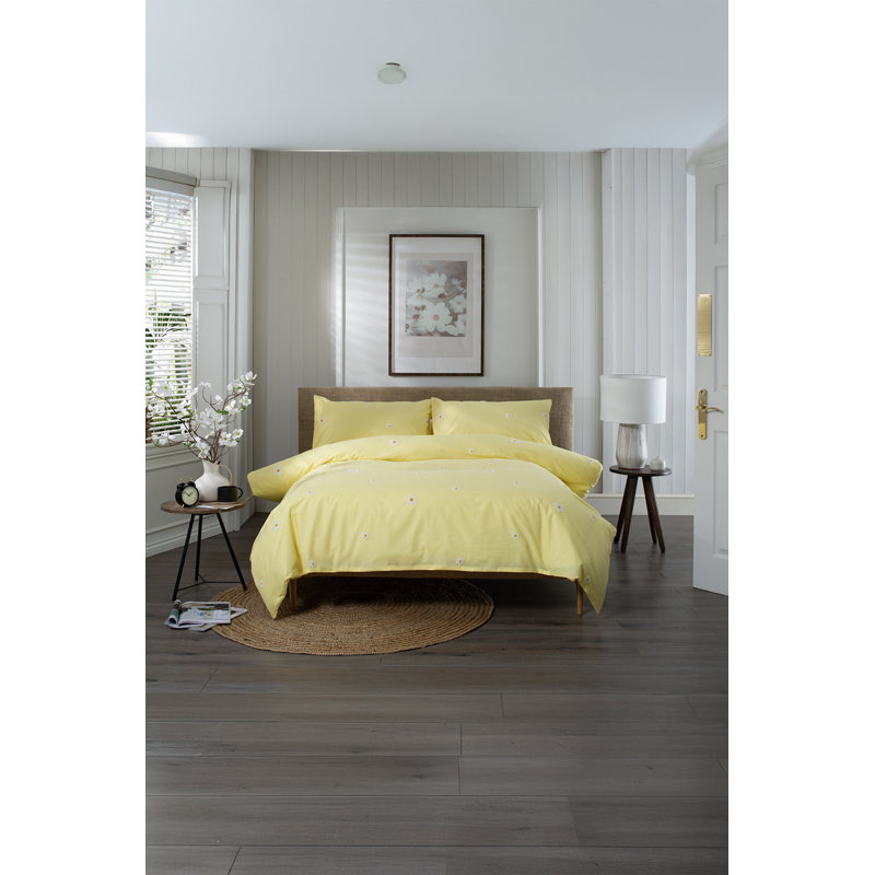 Tufted Daisy 100% Cotton Duvet Cover Set, Soft And Cotton Floral Duvet Cover Set with Pillowcases, Yellow