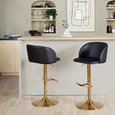 Tabouret de bar réglable en métal et similicuir avec repose-pieds arrondi en T - ensemble de 2