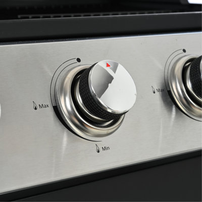 Barbecue au propane avec 4 brûleurs en acier inoxydable, 34 000, deux tablettes et roues mobiles pour brûleur de barbecue, grilles de cuisson, jardin